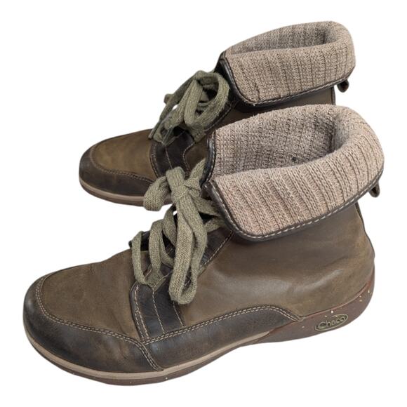 Chaco Barbary Ivy Green Waterproof Leather Lace-Up Knit Cuff Hiking Boots 8.5 - Picture 6 of 6